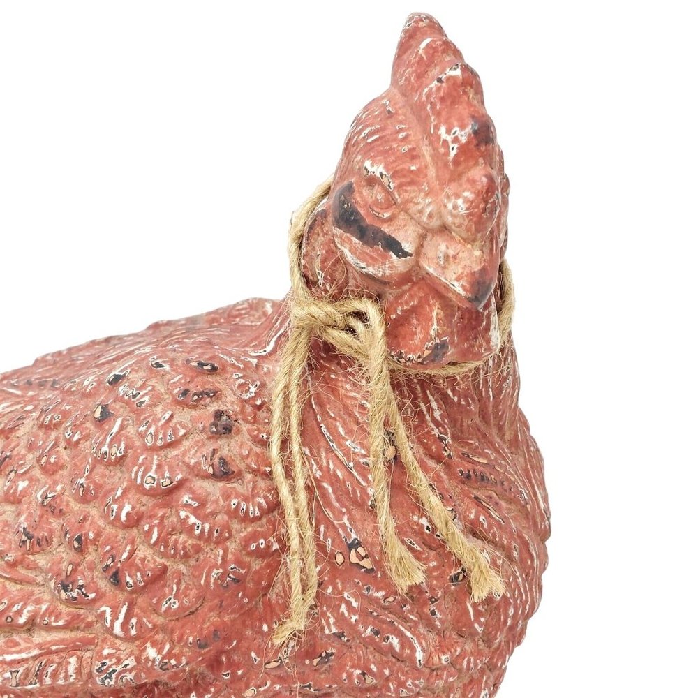 Figurine Chicken Rooster Red Distressed Ceramic Farmhouse Vintage Decor 8" Tall - Picture 2 of 9